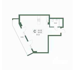 Студия квартира, вторичка, 64м2, 6/9 этаж