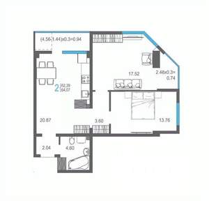 2-к квартира, строящийся дом, 64м2, 11/17 этаж