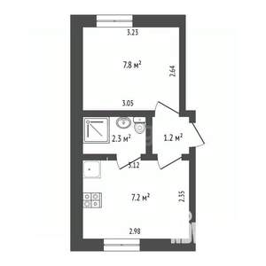 1-к квартира, вторичка, 19м2, 1/2 этаж