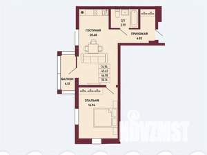 1-к квартира, вторичка, 47м2, 6/16 этаж