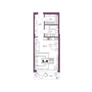 1-к квартира, вторичка, 47м2, 5/6 этаж