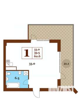 Студия квартира, вторичка, 61м2, 2/17 этаж