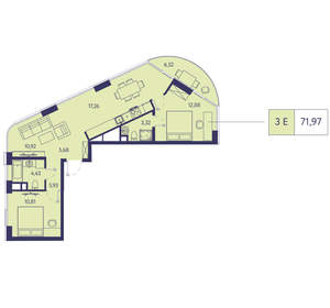 3-к квартира, вторичка, 72м2, 6/20 этаж