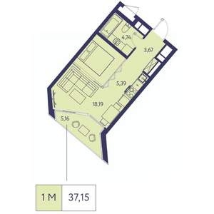 1-к квартира, вторичка, 37м2, 13/20 этаж