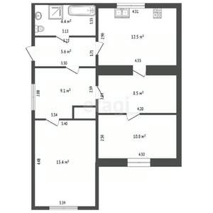4-к квартира, вторичка, 66м2, 2/2 этаж