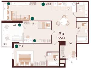 3-к квартира, вторичка, 102м2, 8/9 этаж
