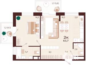 2-к квартира, строящийся дом, 64м2, 9/9 этаж
