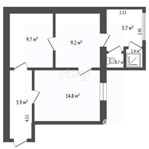 3-к квартира, вторичка, 47м2, 2/2 этаж