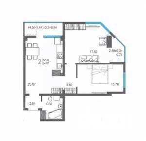 2-к квартира, строящийся дом, 64м2, 15/17 этаж