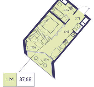 1-к квартира, вторичка, 38м2, 13/20 этаж