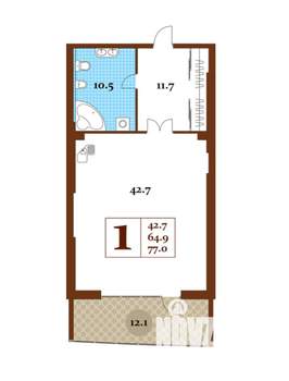 Студия квартира, строящийся дом, 77м2, 2/14 этаж
