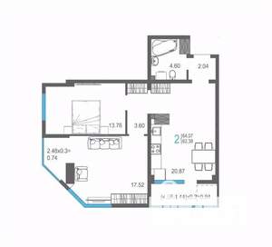 2-к квартира, строящийся дом, 64м2, 9/17 этаж