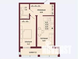 1-к квартира, вторичка, 46м2, 3/16 этаж