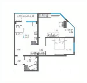 2-к квартира, вторичка, 64м2, 12/17 этаж