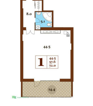 1-к квартира, вторичка, 72м2, 14/14 этаж