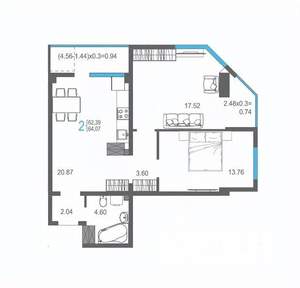 2-к квартира, вторичка, 64м2, 12/17 этаж