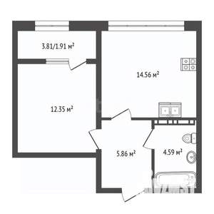 1-к квартира, вторичка, 41м2, 4/12 этаж