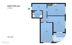 2-к квартира, сданный дом, 72м2, 1/8 этаж