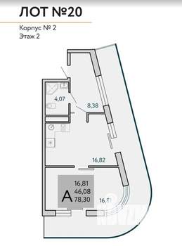 1-к квартира, вторичка, 78м2, 2/9 этаж