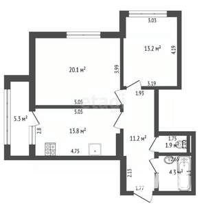 2-к квартира, вторичка, 65м2, 11/12 этаж