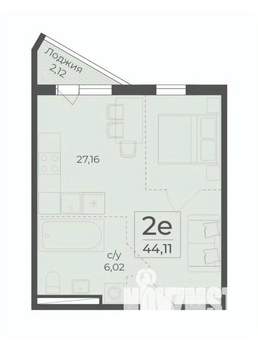 2-к квартира, строящийся дом, 44м2, 4/15 этаж