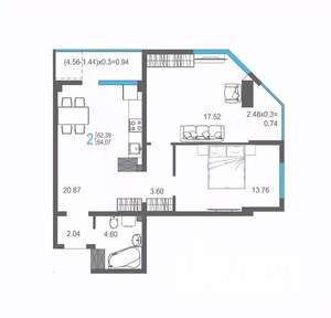 2-к квартира, строящийся дом, 64м2, 11/17 этаж