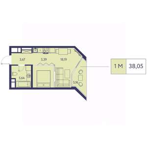 1-к квартира, строящийся дом, 38м2, 13/20 этаж