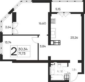 2-к квартира, строящийся дом, 72м2, 13/19 этаж