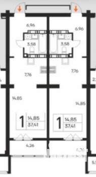 Студия квартира, сданный дом, 37м2, 12/17 этаж