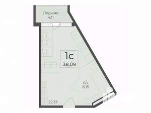 Студия квартира, строящийся дом, 38м2, 4/15 этаж