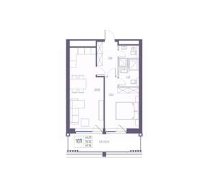 1-к квартира, вторичка, 57м2, 1/8 этаж