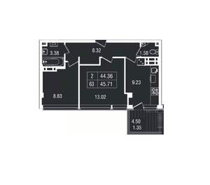 2-к квартира, вторичка, 46м2, 6/8 этаж