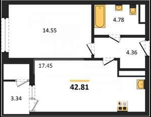 1-к квартира, вторичка, 43м2, 7/20 этаж