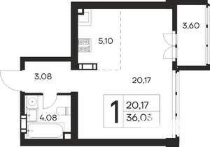1-к квартира, строящийся дом, 36м2, 5/19 этаж