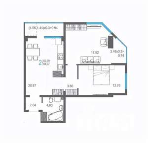 2-к квартира, строящийся дом, 64м2, 15/17 этаж