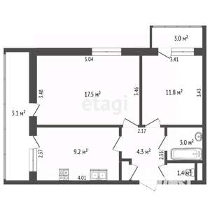 2-к квартира, вторичка, 59м2, 7/12 этаж