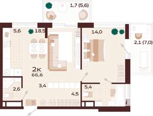 2-к квартира, строящийся дом, 67м2, 9/9 этаж