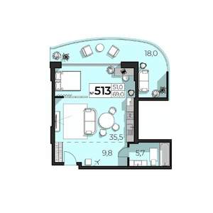 2-к квартира, строящийся дом, 69м2, 5/6 этаж