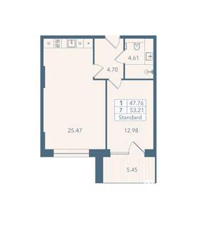 1-к квартира, вторичка, 53м2, 2/8 этаж