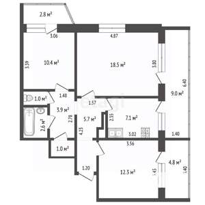 3-к квартира, вторичка, 70м2, 8/12 этаж