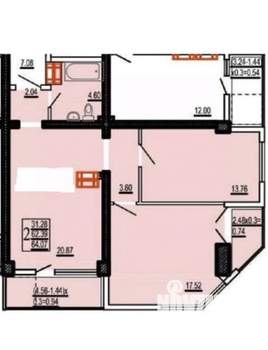 2-к квартира, вторичка, 64м2, 12/15 этаж