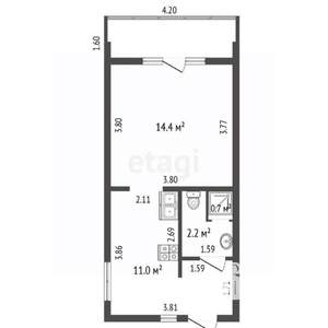 1-к квартира, вторичка, 35м2, 1/2 этаж