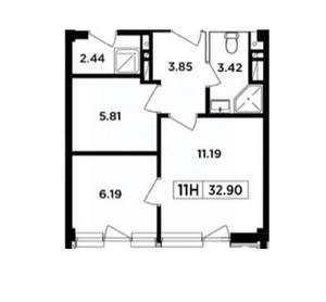 2-к квартира, вторичка, 33м2, 1/8 этаж