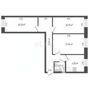 3-к квартира, вторичка, 54м2, 1/4 этаж