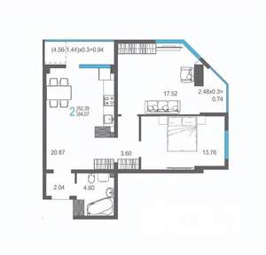 2-к квартира, вторичка, 64м2, 13/17 этаж