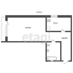 1-к квартира, вторичка, 42м2, 2/3 этаж