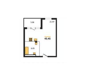 1-к квартира, вторичка, 43м2, 3/15 этаж