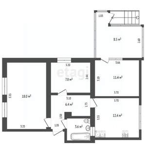 3-к квартира, вторичка, 68м2, 2/2 этаж