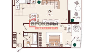 2-к квартира, строящийся дом, 78м2, 2/9 этаж