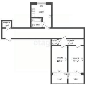 2-к квартира, вторичка, 44м2, 1/5 этаж